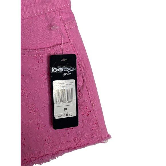 Bebe Shorts Girls Eyelet Embroidered Sz 10 Kids Cut Off Raw Hem Jean Denim Pink - Picture 6 of 10